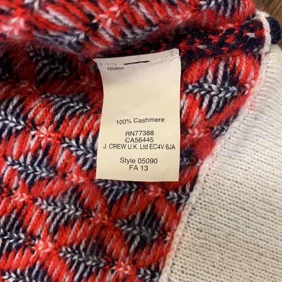 J. Crew Collection Cashmere Red Navy Diamond Print Crew Neck - Picture 8 of 8